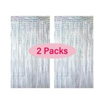 Cortina de Folha Metálica Prateada com Franjas - Kit com 2 Unidades - Decoração para Festa de Aniversário