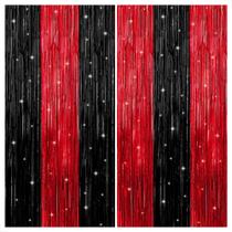 Cortina de franja KatChon vermelha e preta, 1 x 2,4 m, pacote com 2