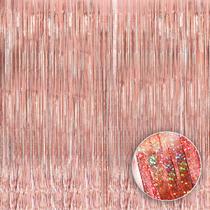 Cortina de franjas KatChon em ouro rosa iridescente de 3,2 x 8 pés, pacote com 2