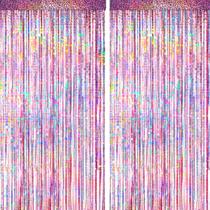 Cortina de Franjas Rosa com Holografia - 4 Pacotes para Decoração de Festa Cortina de Franjas Rosa com Holografia - 4 Pacotes para Decoração de Festa