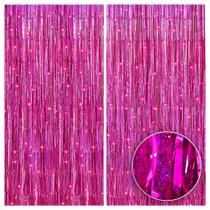 Cortina de fundo com franjas KatChon iridescente rosa choque 96x244cm