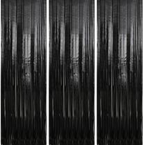 Cortina de fundo com franjas metálicas Crosize, pacote com 7, 100 x 300 cm, preta