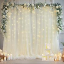 Cortina de fundo de tule Wish Care Cream White 3x3m com luzes Cortina de fundo de tule Wish Care Cream White 3x3m com luzes