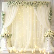 Cortina de fundo PARTISKY Ivory Tulle 3x1m com cordão de luzes Cortina de fundo PARTISKY Ivory Tulle 3x1m com cordão de luzes