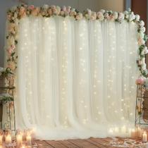 Cortina de fundo PARTISKY Ivory Tulle 3x3m com cordão de luzes Cortina de fundo PARTISKY Ivory Tulle 3x3m com cordão de luzes