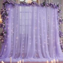 Cortina de fundo PARTISKY Purple Tule 3x2,4m com cordão de luzes
