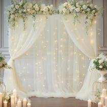 Cortina de fundo Party Talk Ivory Tule com luzes 6x3m