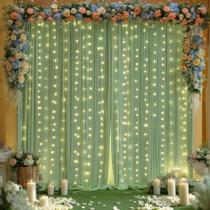 Cortina de fundo Shillance 3x3m verde sálvia com luzes LED