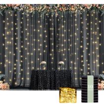 Cortina de Fundo Suppromo Black Sheer Tule - 50x8 Pés com Luzes