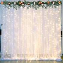 Cortina de fundo Suppromo de tule branco transparente com luzes 6x3m