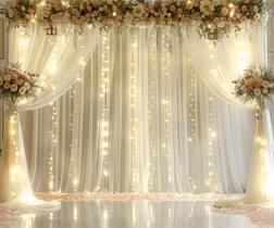 Cortina de Fundo Suppromo Ivory Tule com Luzes para Casamento (5x3m)