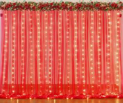 Cortina de fundo Suppromo Red Tule com luzes 9x3m para festa