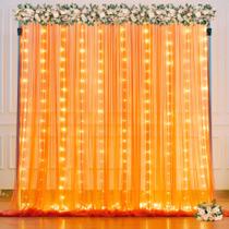 Cortina de Fundo Suppromo - Tule Laranja 3x3m com Cordão de Luzes