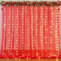 Cortina de Fundo Suppromo - Tule Vermelho com Luzes (6x3m) para Festa