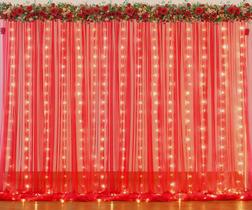 Cortina de Fundo Suppromo - Tule Vermelho com Luzes (9x3m) para Festa