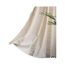 Cortina De Linho Boêmia Creme Com Crochê E Malha, Painel Único Com Bolso Para Varão, Estilo Fazenda,