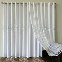 Cortina De Linho Bordado Guipir Com Forro Microfibra 3,00x2,20