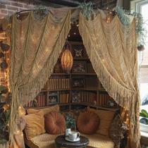 Cortina de macramê em fibra de parede tecida à mão 150x190cm cáqui Cortina de macramê em fibra de parede tecida à mão 150x190cm cáqui