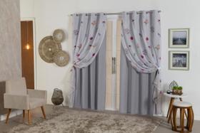 Cortina De Oxford Com Voil Estampada Sala E Quarto 280 X 230