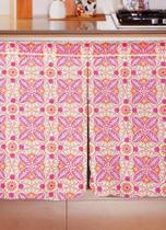 Cortina de Pia Cozinha Flor Argelia Laranja com Vermelho 138 x 74cm