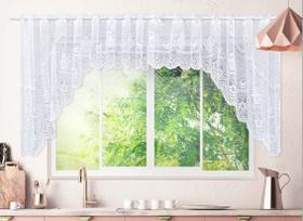 Cortina de Renda Cascata Capri Bule e Floral Beija Flor