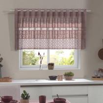 Cortina de Renda Clássica Rosas 2,00m x 80cm Bandô Curta Meia Janela Cozinha