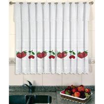 Cortina de Renda - Copa e Cozinha - Bartolini - Morangos e Cerejas - 2,20m x 1,20m - P/ Varão - Cortilester Cortina de Renda - Copa e Cozinha - Bartolini - Morangos e Cerejas - 2,20m x 1,20m - P/ Varão - Cortilester