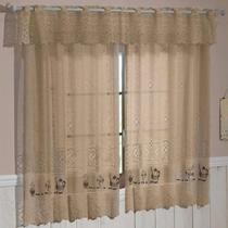 Cortina de Renda Para Cozinha 2.00x1.20 Nude Escuro Café Coffee Bule Casa Decorativa