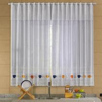 Cortina de Renda Para Cozinha 2,00x1,20m Desenho Xicaras Coloridas Retrô com Bandô