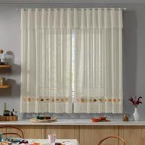 Cortina de Renda Para Cozinha Copa 2,00 x 1,20m Estampa Pães Biscoito com Bandô 20cm