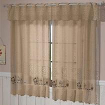 Cortina de Renda Para Cozinha Retrô 2.00x1.50 Nude Escuro Estampa Café Bule com Bandô Clássica