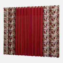 Cortina De Sala Quarto Estampada 2,00m Largura x 1,70m Altura Para Varão Simples 02 Mts Vermelho