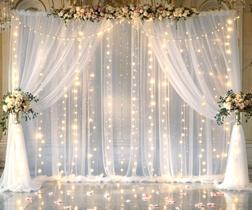 Cortina de Tule Branca com Luzes Suppromo - 12x2,4m