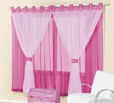 Cortina de voal 3,00 x 2,80 m p/ quarto de menina ou bebê na cor pink / rosa juvenil - Rose Jordão cortinas