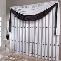 Cortina de Voil Bordado, Forro e Bandô Doha Preta Sultan Cortina de Voil Bordado, Forro e Bandô Doha Preta Sultan