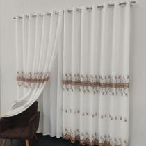 Cortina De Voil Linho Bordado Guipir Com Forro Microfibra Luxuosa 3,00x2,50