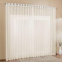 Cortina de Voil para Quarto ou Sala 4,00m x 2,80m Varão Simples com Ilhós Cromado - Palha - Borda bo