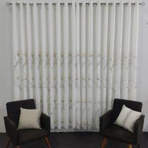 Cortina De Voil Para Quarto/Sala/Suíte Bordado Floral Forrada 7,00x2,50