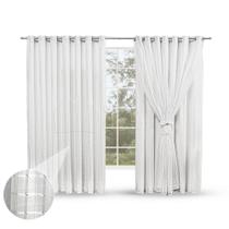 Cortina de Voil Xadrez Com Forro de Tecido Microfibra - 4 Metros Branca