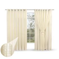 Cortina de Voil Xadrez Com Forro de Tecido Microfibra - 4 Metros Branca ou Palha