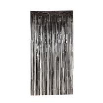 Cortina decoração para festa de franja metalizada preta 100 x 200 cm