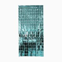 Cortina Decorativa Painel Mágico 1x2m - Retângulos - Azul Claro - Art Lille