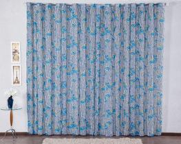 Cortina Decorativa para Sala Quarto Escritório Malha Gel Ilhós 3,00m x 2,80m Estampa 3 Floral Azul Cortina Decorativa para Sala Quarto Escritório Malha Gel Ilhós 3,00m x 2,80m Estampa 3 Floral Azul