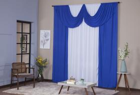 Cortina Decorativa para Sala Quarto Escritório Malha Gel Paris Lisa 3,00m x 2,80m Branco e Azul Royal