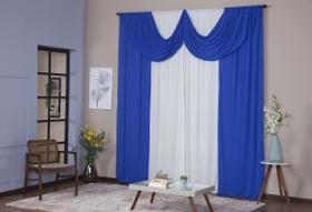 Cortina Decorativa para Sala Quarto Escritório Malha Gel Paris Lisa 3,00m x 2,80m Palha e Azul Royal