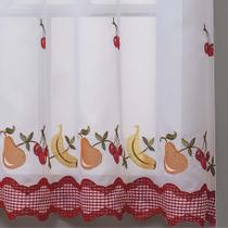 Cortina Doce Lar para Cozinha em Voil Bordado 2,00m x 1,40m 100% Poliéster - Cereja