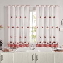 Cortina Doce Lar para Cozinha em Voil Bordado 2,00m x 1,40m 100% Poliéster - Morango Cortina Doce Lar para Cozinha em Voil Bordado 2,00m x 1,40m 100% Poliéster - Morango