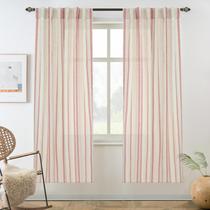 Cortina DriftAway Farmhouse Linen Blend 160 cm vermelha listrada