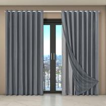 Cortina Dual Forro Microfibra C/ Voil Liso 5,60m X 2,70m 100% Poliéster - Cinza Cortina Dual Forro Microfibra C/ Voil Liso 5,60m X 2,70m 100% Poliéster - Cinza