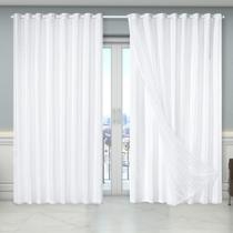 Cortina Dual Forro Voil Xadrez 4,00M X 2,70M Porta Branco